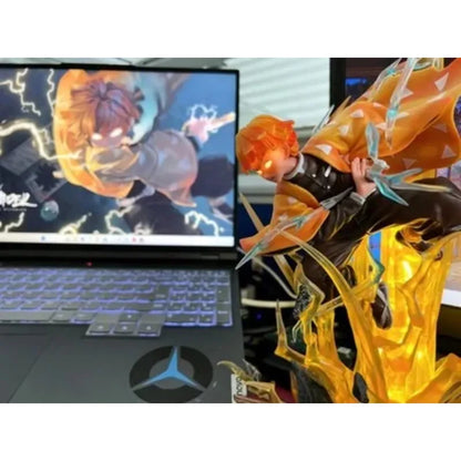35cm Anime Demon Slayer Figures Agatsuma Zenitsu Action Figures Pvc Model Thunderclap Flash Effect Ornament Toys Birthday Gifts