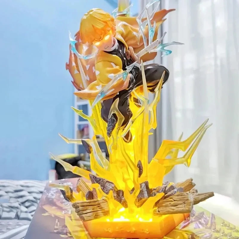 35cm Anime Demon Slayer Figures Agatsuma Zenitsu Action Figures Pvc Model Thunderclap Flash Effect Ornament Toys Birthday Gifts